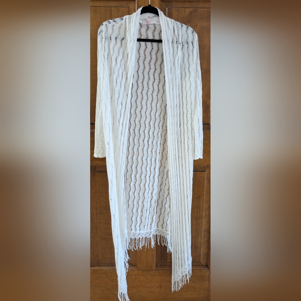 Scandal White Knit Long Cardigan With Fringe